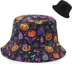 Malaxlx Damen Halloween Kürbis Spinne Fischerhut Bucket Hat Anglerhut Reversibel Fischerhüte Sonnenhut Sommerhut Faltbarer Draussenhut von Malaxlx