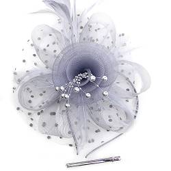 Malaxlx Grau Fascinator Hut Blume Mesh Federn Haarschmuck Haar Clip Stirnband Tea Party Hochzeit Derby Cocktail Kopfbedeckung Headwear für Damen Mädchen von Malaxlx