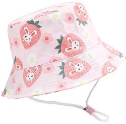 Malaxlx Kleinkind Sonnenhut Erdbeer Kaninchen Rosa Fischerhut Kinder UV Schutz Sommerhut Strandhut Bucket Hat Eimer Hut für 2-4 Jahre Mädchen Jungen von Malaxlx