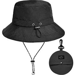 Malaxlx Schwarz Fischerhut Sonnenhut für Damen Herren wasserdichte Bucket Hat Anglerhut Regenhut Sommerhut UV Schutz Strandhut Verstellbare Safari Boonie Hut von Malaxlx