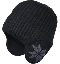 Malaxlx Schwarz Herren Damen Wintermütze Strickmütze mit Ohrenklappen - Warme Wintercap Skimütze Beanie für Männer und Frauen von Malaxlx