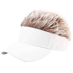 Malaxlx Weiß Schirmmütze Baseball Cap Herren Damen Verstellbar Sonnenhut Baseballkappe mit Braun Perücken Athletic Visor Cap von Malaxlx