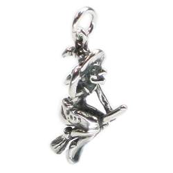 Hexe auf Besenstiel Sterlingsilber Charm .925 x 1 Hexen Halloween dkc9717 von Maldon Jewellery