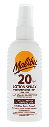 Malibu Medium Protection Water Resistant Vitamin Enriched LSF 20 Sun-Screen Lotion Spray mit Sheabutter-Extrakt, 100 ml von Malibu