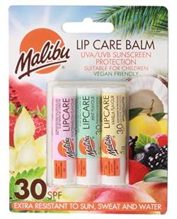 Malibu Sun SPF 30 Lippenbalsam Sonnenschutz, Wassermelone, Minze und Vanille, 3 x 5g von Malibu