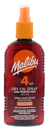 Malibu Wasserabweisendes, nicht fettendes Trockenöl mit niedrigem Schutz, Sonnenspray, LSF 4, 200 ml, klar von Malibu