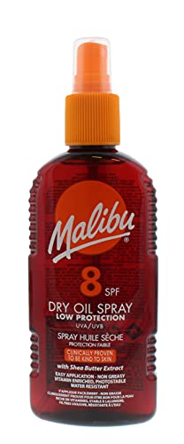 Malibu Wasserabweisendes, nicht fettendes Trockenöl mit niedrigem Schutz, Sonnenspray, LSF 8, 200 ml von Malibu