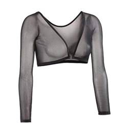 Mallalah Frauen Nahtlose Mesh Basic Ärmel Nahtlose Armformer Kurz Nabel Mesh Jacke Große Größe Armformer, Schwarz , 38 von Mallalah