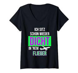 Damen Dicht im Flieger - Party Malle T-Shirt mit V-Ausschnitt von Mallorca Malle Trend