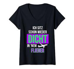 Damen Dicht im Flieger - Party Mallorca Malle T-Shirt mit V-Ausschnitt von Mallorca Malle Trend