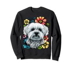 Niedlicher Malteser-Hund mit Blumenmuster Sweatshirt von Maltese dog lover apparel for Bichon Maltais owner