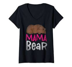 Damen Braunbären Familie Muttertag Schlafender Bär Mama Bär T-Shirt mit V-Ausschnitt von Mama Bär Muttertag Familien Mama Geschenk