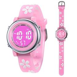 Kinderuhr Digital für Jungen Mädchen 3ATM Wasserdicht Kinder Armbanduhr mit Wecker Datum Stoppuhr Kinder Uhr für 3-10 Jahre (Rosa Kirschblüte) von Mamiddle