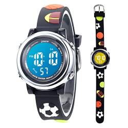 Kinderuhr Digital für Jungen Mädchen 3ATM Wasserdicht Kinder Armbanduhr mit Wecker Datum Stoppuhr Kinder Uhr für 3-10 Jahre (Schwarzer Ball) von Mamiddle