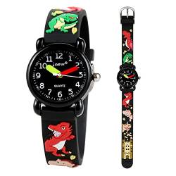 Mädchen und Jungen Analog Quarz Uhr mit Cartoon Design 30M Wasserdichte Silikon/Nylon Armband Japanischen Quarzwerk Lern Armbanduhr für Kinder 3-10 Jahre (Silikon - Dino Schwarz) von Mamiddle