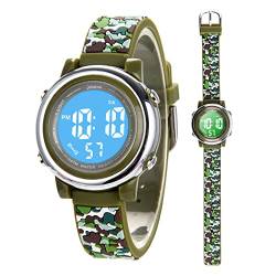 Mamiddle Kinderuhr Digital für Jungen Mädchen 3ATM Wasserdicht Kinder Armbanduhr mit Wecker Datum Stoppuhr Kinder Uhr für 3-10 Jahre (Grün Camouflage) von Mamiddle