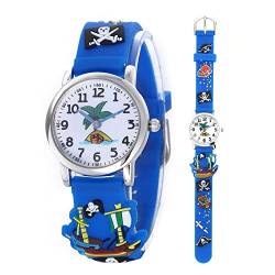 Mamiddle Mädchen und Jungen Analog Quarz Uhr mit Cartoon Design 30M wasserdichte Silikon/Nylon Armband Japanischen Quarzwerk Lern Armbanduhr für Kinder 3-10 Jahre (Silikon - Piratenschiff Blau) von Mamiddle