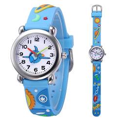 Mamiddle Mädchen und Jungen Analog Quarz Uhr mit Cartoon Design 30M wasserdichte Silikon/Nylon Armband Japanischen Quarzwerk Lern Armbanduhr für Kinder 3-10 Jahre (Silikon - Universum Blau) von Mamiddle