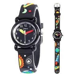 Mamiddle Mädchen und Jungen Analog Quarz Uhr mit Cartoon Design 30M wasserdichte Silikon/Nylon Armband Japanischen Quarzwerk Lern Armbanduhr für Kinder 3-10 Jahre (Silikon - Universum Schwarz) von Mamiddle