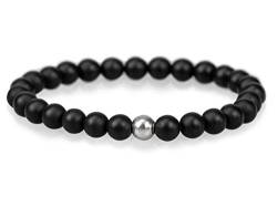 Mamma Bavaria Edelstein Armband für Damen und Herren Schmuck Edelsteinarmband schwarz 15 cm aus 6 mm matten Onyx Edelsteinen, Frauen Armbänder ohne Verschluss, Damenarmband mit Echt Silber Perle von Mamma Bavaria