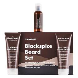 ManCave Blackspice Bartpflege Set für Männer - Geschenkset Männer mit 3 Bartpflege Produkten für einen Dickeren, Gepflegten Bart, Vegan, Tuben aus Recycling-Kunststoff, Hergestellt in GB von ManCave