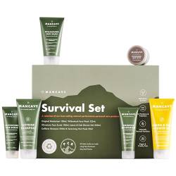 ManCave Survival Geschenkset Männer, 6 Natürliche Pflegeprodukte, Duschgel Männer, Shampoo, Gesichtsreiniger und Peeling, Feuchtigkeitscreme, Vegan, Plastikfreie Packung, Recycling-Kunststoff-Tuben von ManCave
