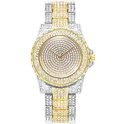 ManChDa Damen Armbanduhr Luxus Volle Kristall Diamanten Bling Bling Edelstahl Uhren Damen Quarzuhr für Frauen Klassische Mode Romantische Armbanduhr?Gold? von ManChDa