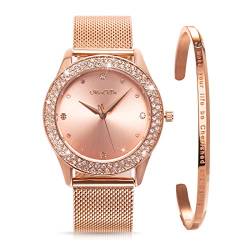 ManChDa Damen-Armbanduhr – Trendige Bling-Kristall-Analog-Quarz-Armbanduhr – Roségold von ManChDa