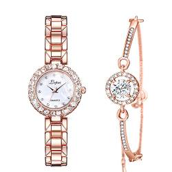 ManChDa Damenuhren mit Armband, Damenuhren, Analoge Quarz-Diamant-Uhren mit Edelstahlarmband für Damen, Damen-Strass-Armbanduhr + Schmuck-Manschetten-Armband-Set von ManChDa
