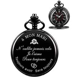 ManChDa Gravierte Taschenuhr zum Ehemann, Vintage Taschenuhren mit Kette für Männer, Jubiläum von ManChDa