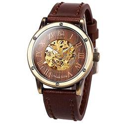 ManChDa Herren-Armbanduhr, mechanisch, Automatikuhr, Leder, modisch, lässig, Business-Armbanduhr für Herren, 1-b Skelett Braun von ManChDa
