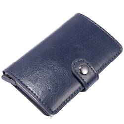 ManChDa Mini-Geldbörse für Herren, Leder, schmal, RFID-sicher, Visitenkartenhalter, automatisches Pop-Up-Kartenetui, Blau von ManChDa