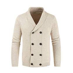 Manbozix Strickjacken für Herren V-Ausschnitt Herbst Winter Zweireihig Gestrickte Cardigan Langarm Beige M von Manbozix