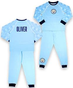 Manchester City FC – Personalisierter Kinder-Schlafanzug – Hellblauer Langarm-Schlafanzug – 100% Baumwolle – Offizieller Manchester City FC Merchandise, hellblau, 146 von Manchester City FC
