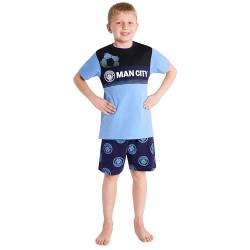 Manchester City FC Schlafanzug Jungen Kurz, Pyjama Set T-Shirt & Schlafshorts (Schwarz/Blau, 11-12 Jahre) von Manchester City FC
