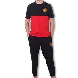 Manchester United FC - Herren Premium-Schlafanzug mit Langer Hose - Offizielles Merchandise - Geschenk für Fußballfans - Schwarz/Rot - XXL von Manchester United FC