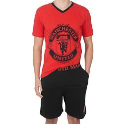 Manchester United FC - Herren Schlafanzug-Shorty - Offizielles Merchandise - Rot/Schwarz mit Vereinswappen - L von Manchester United FC