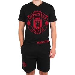 Manchester United FC - Herren Schlafanzug-Shorty - Offizielles Merchandise - Schwarz mit Wappen - L von Manchester United