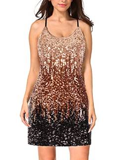 MANER Damen Glitzer Pailletten Kleid Verstellbar Spaghetti Strap Sparkle Party Kleider, Hellbraun/Kaffee/Schwarz., XX-Large von Maner