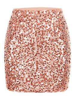 MANER Damen Pailletten Rock Glitzer Stretch Bodycon Mini Röcke Ausgehen Party, rose pink, X-Klein von Maner