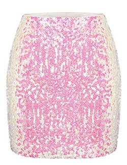 MANER Damen Pailletten Rock Sparkle Stretchy Bodycon Mini Röcke Abend Out Party, bunt, XX-Large von Maner