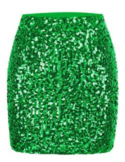 MANER Damen Paillettenrock Sparkle Stretchy Bodycon Mini Röcke Nacht Out Party …, Grün , Klein von Maner