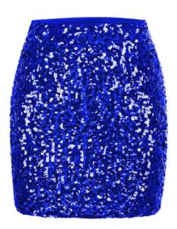 MANER Damen Paillettenrock Sparkle Stretchy Bodycon Mini Röcke Nacht Out Party …, königsblau, XX-Large von Maner