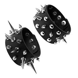 Manfnee 2Pcs Punk Gothic Armband Lederarmband Spike Niet Metall Nieten Armbänder Wristbang von Manfnee