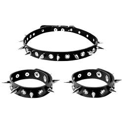 Manfnee 3 STÜCKE Punk Kragen Choker Armband für Damen Herren Schwarz Leder Spike Rivet Armbänder Einstellbar von Manfnee