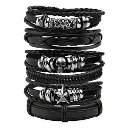 Manfnee 6PCS Geflochtenes Kunstlederarmband Punk Cuff Wrap Armbänder für Männer Frauen Verstellbar von Manfnee