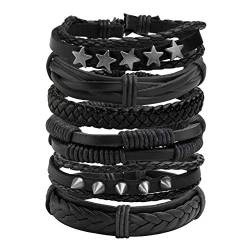 Manfnee 6PCS Geflochtenes Kunstlederarmband Punk Cuff Wrap Armbänder für Männer Frauen Verstellbar von Manfnee