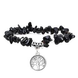Manfnee Armband mit Baum des Lebens Reize natürlichen schwarzen unregelmäßigen elastischen Stein von Manfnee