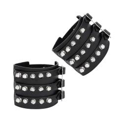 Manfnee Breit Leder Armband für Herren Damen Herren Armbänder Schwarz Punk Nieten Armband goth Manschette von Manfnee