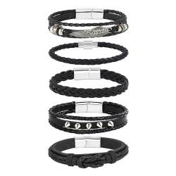 Manfnee Herren Armband Leder Armbänder für Herren Damen Schwarze Geflochtene Leder Armband von Manfnee